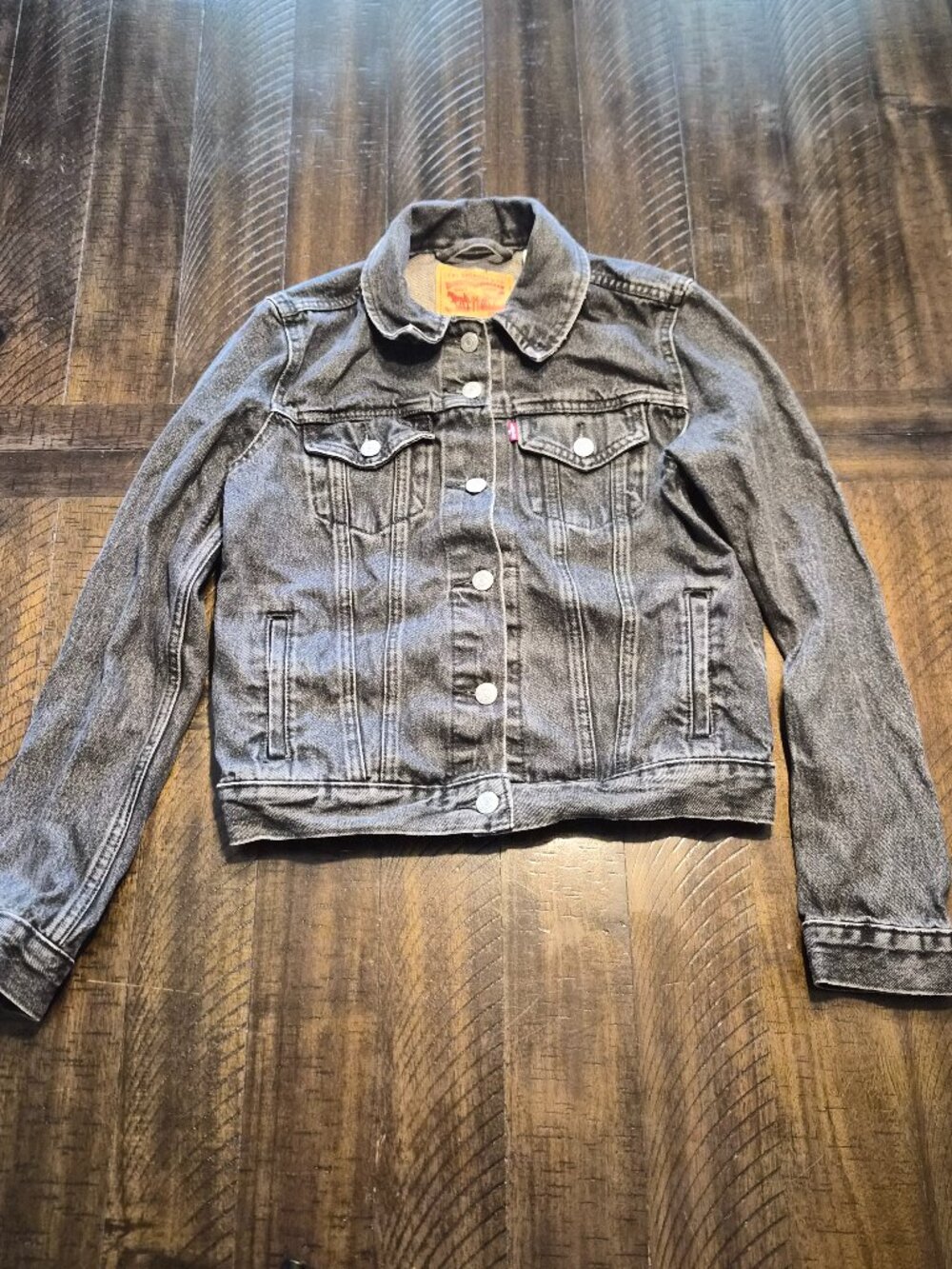 Levis Denim Jacket Womens Sz M Grey Black Trucker Faded Stone Wash Type 3 Retro